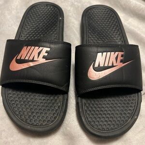 Nike Black and Pink Women's Sandals